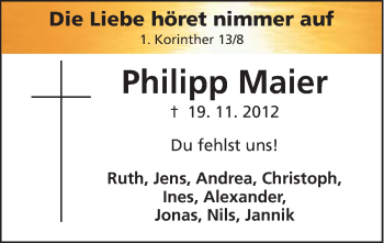 Traueranzeige von Philipp Maier von Schwäbische Post