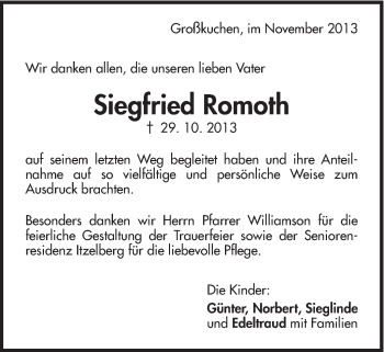 Traueranzeige von Siegfried Romoth von Schwäbische Post