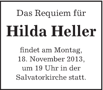 Traueranzeige von Hilda Heller von Schwäbische Post