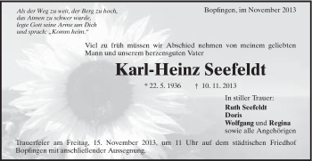 Traueranzeige von Karl-Heinz Seefeldt von Schwäbische Post