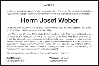 Traueranzeige von Josef Weber von Schwäbische Post