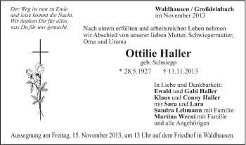 Traueranzeige von Ottilie Haller von Gmünder Tagespost