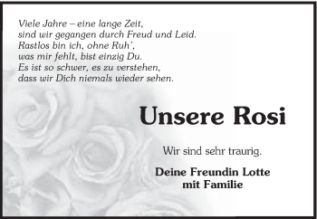 Traueranzeige von Rosi Stark von Schwäbische Post
