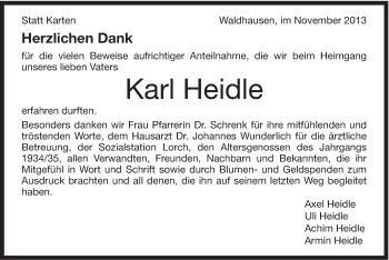 Traueranzeige von Karl Heidle von Gmünder Tagespost