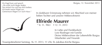 Traueranzeige von Elfriede Maurer von Gmünder Tagespost