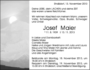 Traueranzeige von Josef Maier von Gmünder Tagespost