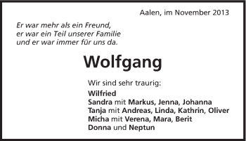 Traueranzeige von Wolfgang Ebert von Schwäbische Post