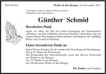 Traueranzeige von Günther Schmid von Gmünder Tagespost