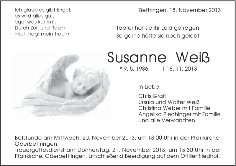  Traueranzeige für Susanne Weiß vom 20.11.2013 aus Gmünder Tagespost