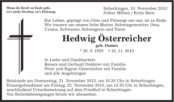 Traueranzeige von Hedwig Österreicher von Gmünder Tagespost
