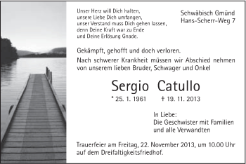 Traueranzeige von Sergio Catullo von Gmünder Tagespost