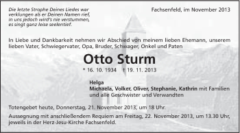 Traueranzeige von Otto Sturm von Schwäbische Post
