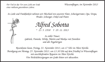 Traueranzeige von Alfred Sobotta von Schwäbische Post