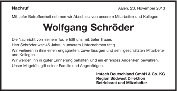 Traueranzeige von Wolfgang Schröder von Schwäbische Post