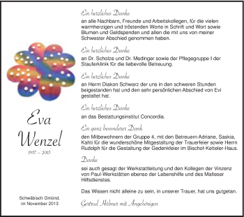 Traueranzeige von Eva Wenzel von Gmünder Tagespost