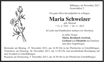 Traueranzeige von Maria Schweizer von Gmünder Tagespost