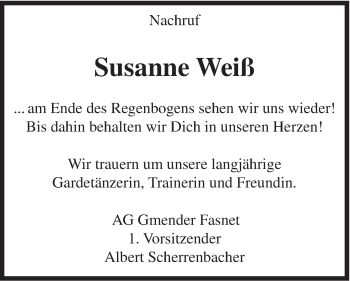 Traueranzeige von Susanne Weiß von Gmünder Tagespost