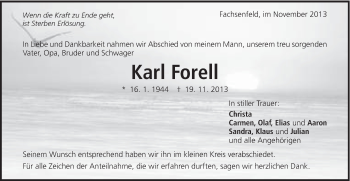 Traueranzeige von Karl Forell von Schwäbische Post