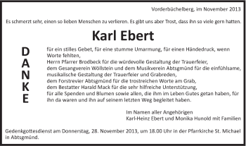 Traueranzeige von Karl Ebert von Schwäbische Post