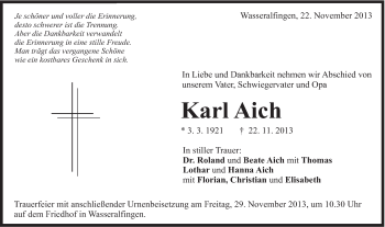 Traueranzeige von Karl Aich von Schwäbische Post