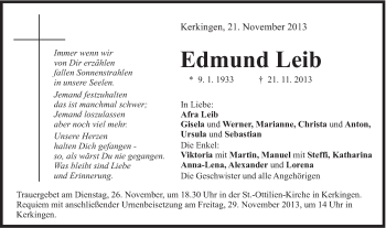 Traueranzeige von Edmund Leib von Schwäbische Post