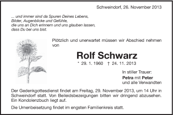 Traueranzeige von Rolf Schwarz von Schwäbische Post