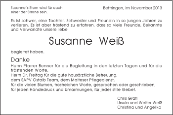 Traueranzeige von Susanne Weiß von Gmünder Tagespost