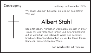 Traueranzeige von Albert Stahl von Schwäbische Post