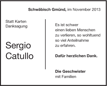 Traueranzeige von Sergio Catullo von Gmünder Tagespost
