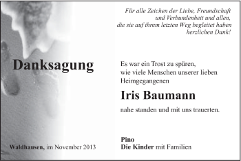 Traueranzeige von Iris Baumann von Gmünder Tagespost