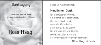 Traueranzeige von Rosa Haag von Schwäbische Post