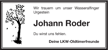 Traueranzeige von Johann Roder von Schwäbische Post