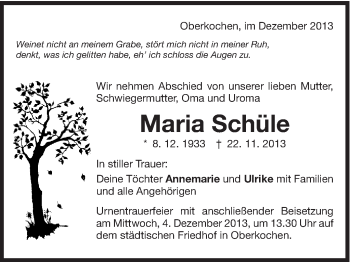 Traueranzeige von Maria Schüle von Schwäbische Post