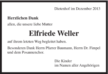 Traueranzeige von Elfriede Weller von Gmünder Tagespost