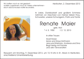 Traueranzeige von Renate Maier von Gmünder Tagespost