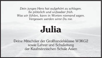 Traueranzeige von Julia Diemer von Schwäbische Post
