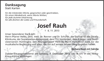 Traueranzeige von Josef Rauh von Schwäbische Post