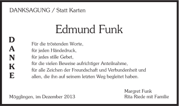 Traueranzeige von Edmund Funk von Gmünder Tagespost