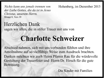 Traueranzeige von Charlotte Schweizer von Schwäbische Post