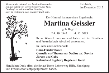 Traueranzeige von Martina Geissler von Gmünder Tagespost