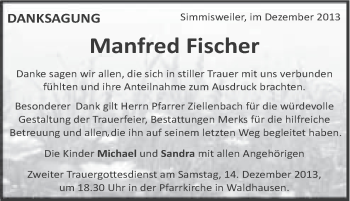 Traueranzeige von Manfred Fischer von Schwäbische Post