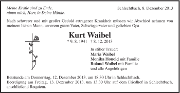 Traueranzeige von Kurt Waibel von Gmünder Tagespost