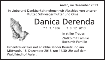 Traueranzeige von Danica Derenda von Schwäbische Post