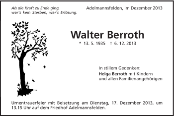 Traueranzeige von Walter Berroth von Schwäbische Post