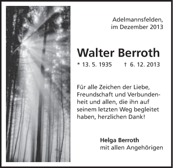 Traueranzeige von Walter Berroth von Schwäbische Post