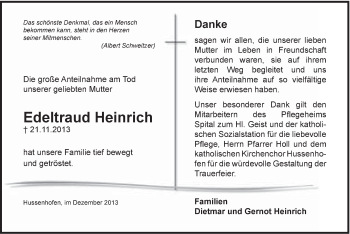 Traueranzeige von Edeltraud Heinrich von Gmünder Tagespost