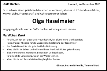 Traueranzeige von Olga Haselmaier von Gmünder Tagespost