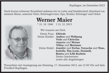 Traueranzeige von Werner Maier von Schwäbische Post
