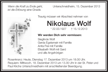 Traueranzeige von Nikolaus Wolf von Schwäbische Post
