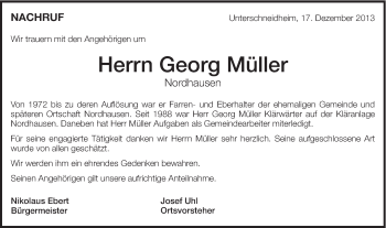 Traueranzeige von Georg Müller von Schwäbische Post